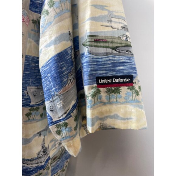 Vintage Reyn Sooner Men's Hawaiian Style WWII & Sea Design Blue Shirt Sz XL - Picture 5 of 7